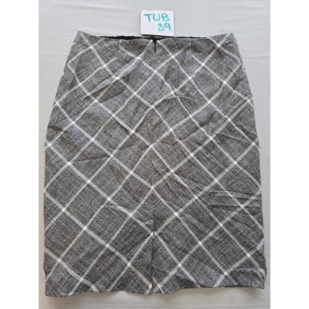 White House Black Market Gray Plaid Windowpane Pencil Skirt Size 6 Office Wear